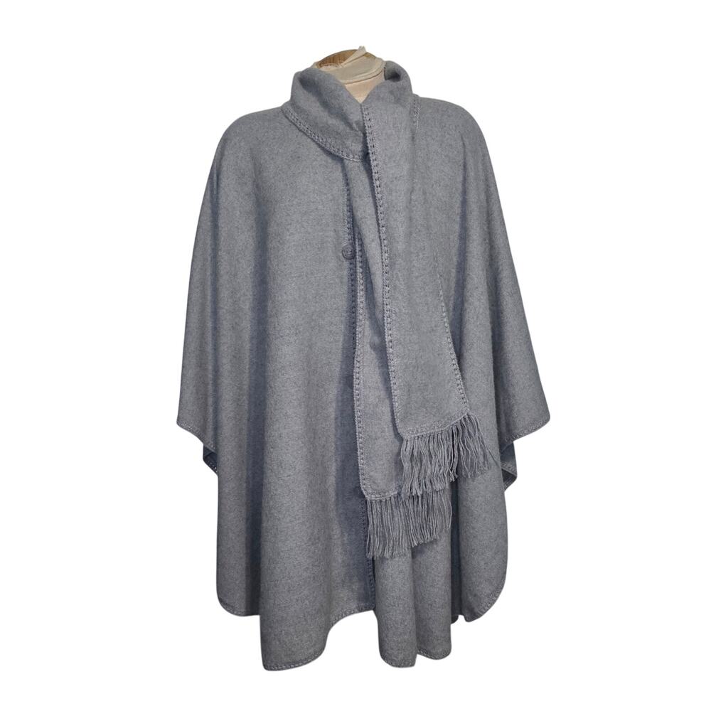 Alpaca Wool Gray Poncho Attached Scarf Cape Wrap Luxurious OS Novo Andina Peru